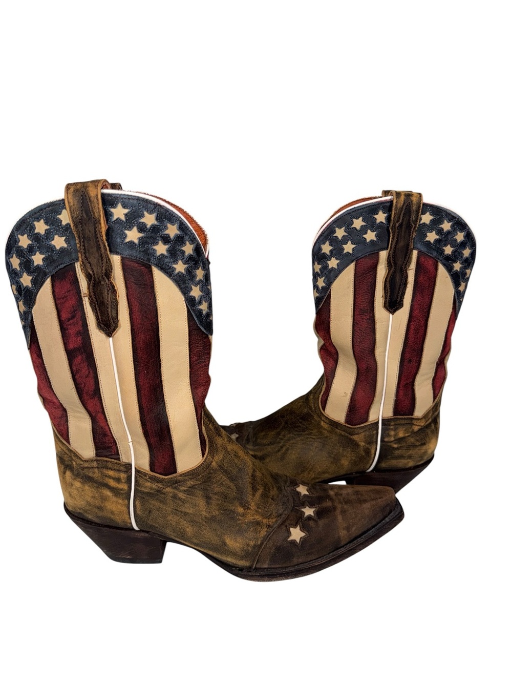 Dan Post American Flag Western Boots in Brown/Red/Blue